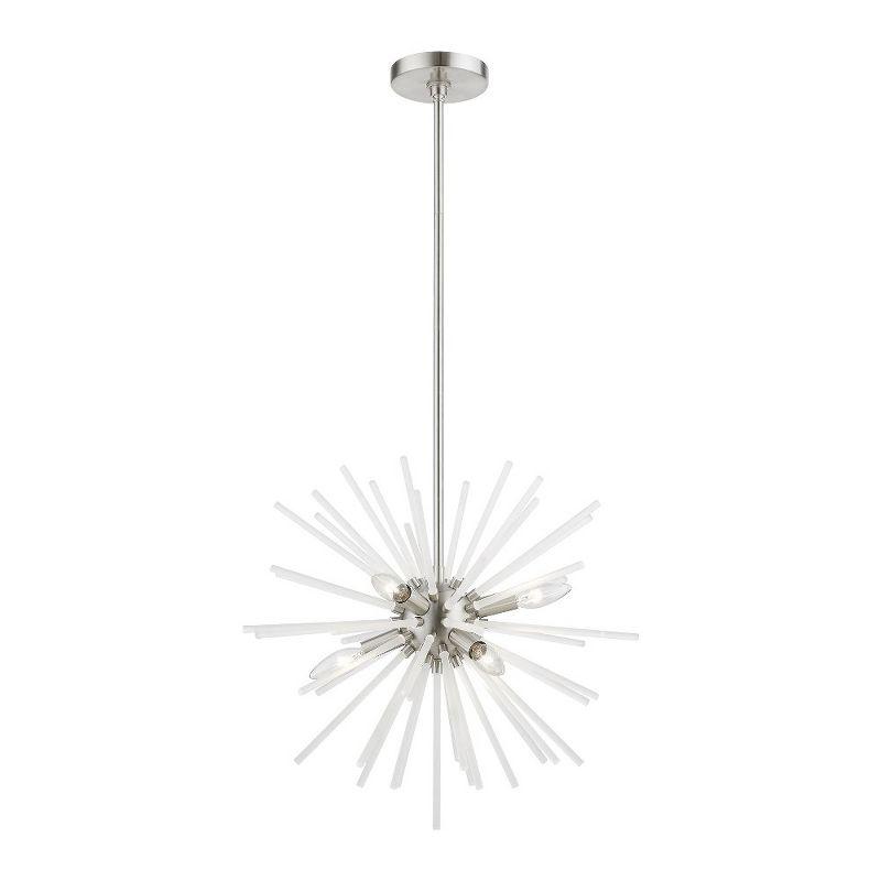 Brushed Nickel 6-Light Indoor/Outdoor Pendant with Glass Rods