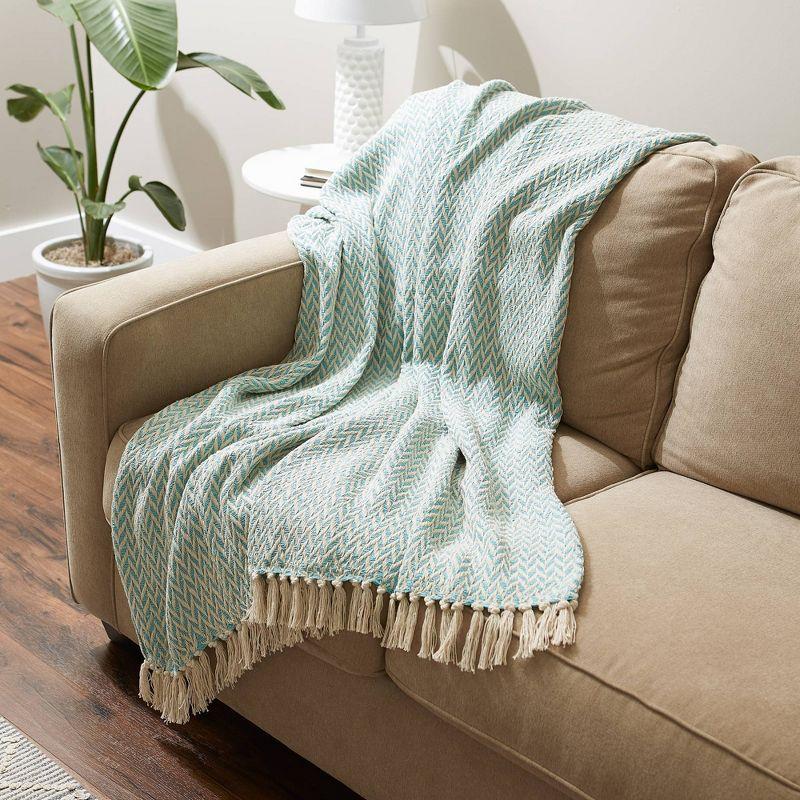 50"x60" Zig-Zag Throw Blanket Aqua - Design Imports: Lightweight Woven Cotton, Machine Washable