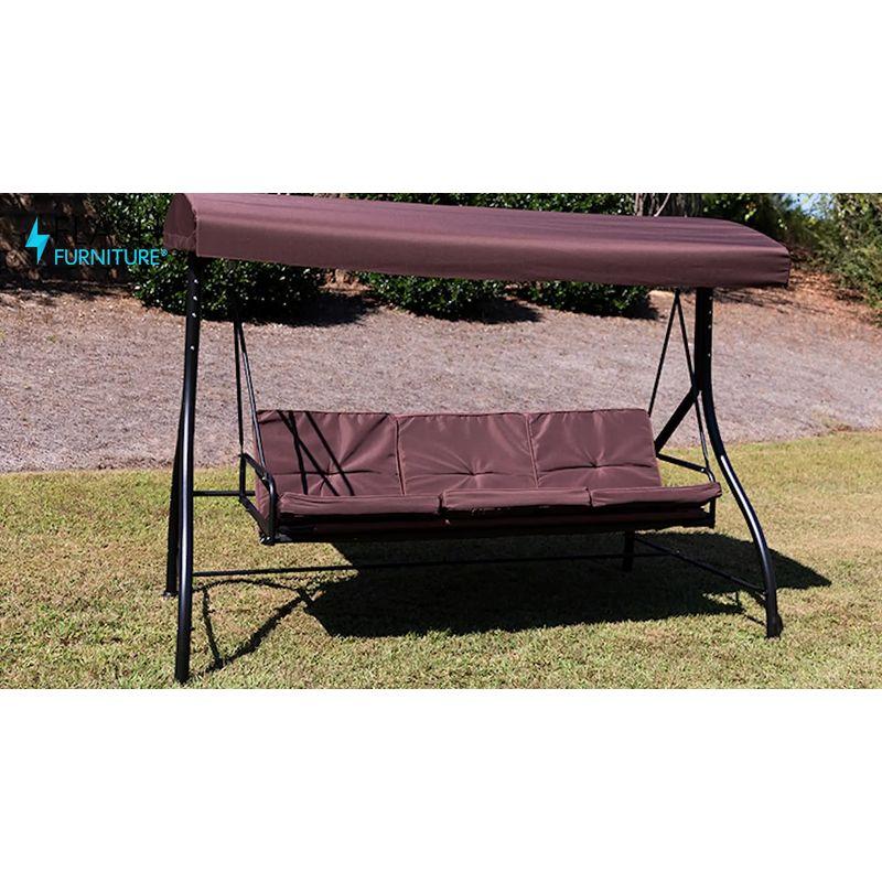 Flash Furniture 3-Seat Outdoor Steel Converting Patio Swing Canopy Hammock with Cushions / Outdoor Swing Bed (Maroon)