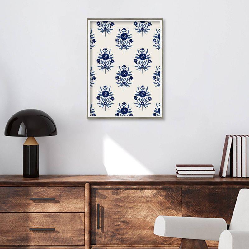 19" x 25" Indigo Bloom Pattern II by Victoria Barnes: Modern Giclee Print, White Wood Frame - Amanti Art