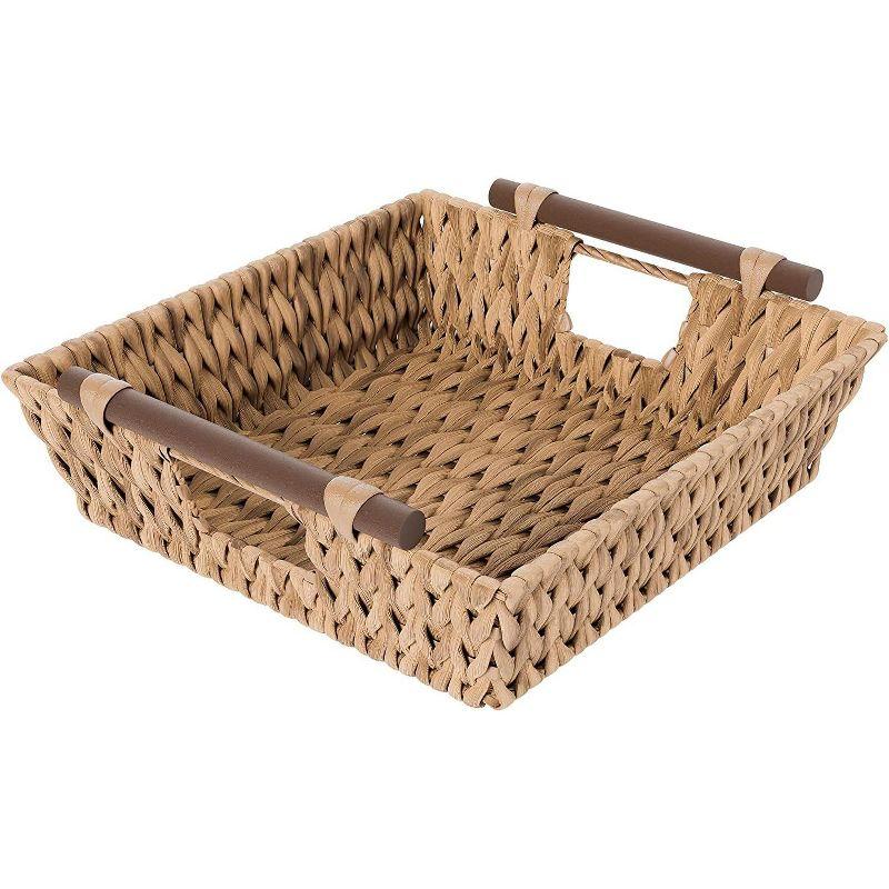 Natural Water Hyacinth Wicker Basket with Wooden Handles