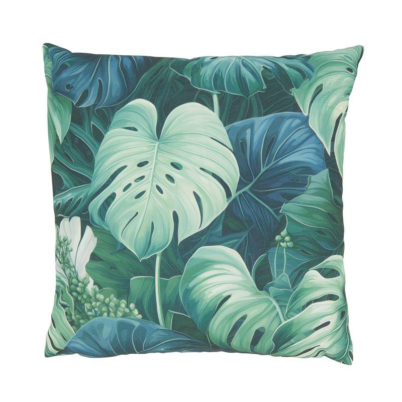 Philodendron Paradise Green Outdoor Poly Filled Square Throw Pillow, 18"x18"