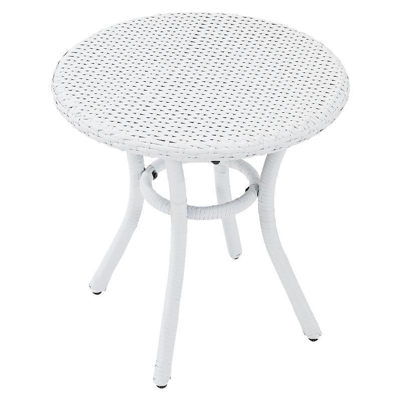 Crosley Palm Harbor Outdoor Wicker Round Side Table in White: UV-Resistant, Powder-Coated Steel Frame