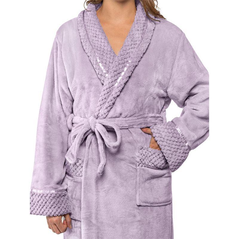 PAVILIA Soft Plush Women Fleece Robe, Cozy Warm Housecoat Bathrobe, Fuzzy Female Long Spa Robes (Lavender, Small-Medium)