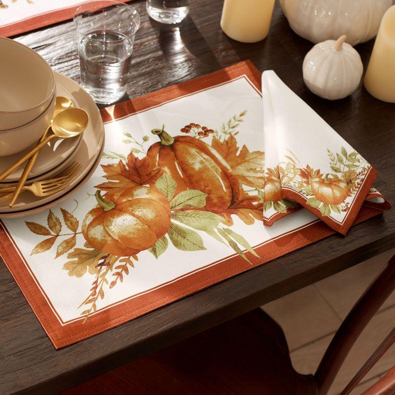 Autumn Pumpkin Grove Fall Napkin, Set of 4 - Orange/Rust - 17x17 - Elrene Home Fashions