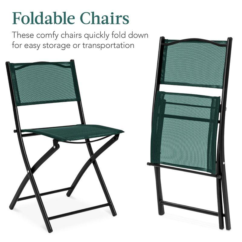 Best Choice Products 3-Piece Patio Bistro Dining Furniture Set w/ Glass Tabletop, Folding Chairs - Dark Green