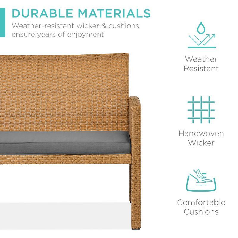 Best Choice Products 4-Piece Outdoor Wicker Patio Conversation Furniture Set w/ Table, Cushions - Natural/Gray