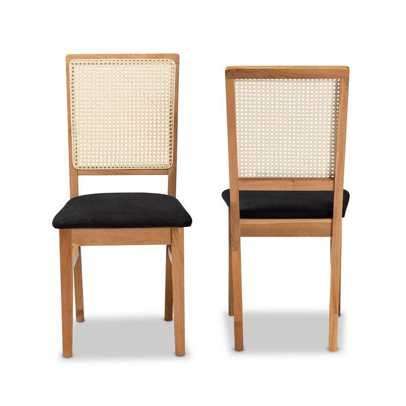 Mid-Century Modern Black Fabric and Oak Wood Cane Arm Chair