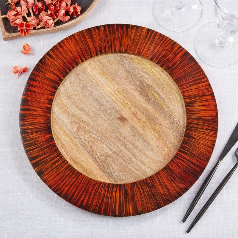 Earthy Wood Grain Round Mango Wood Charger Plates, Set of 4