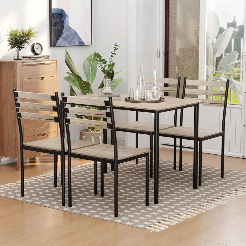 HOMCOM Modern 5-Piece Wooden Counter Dining Kitchen Table Set, 1 Table 4 Chairs Metal Legs, Suitable For Outdoors, gray