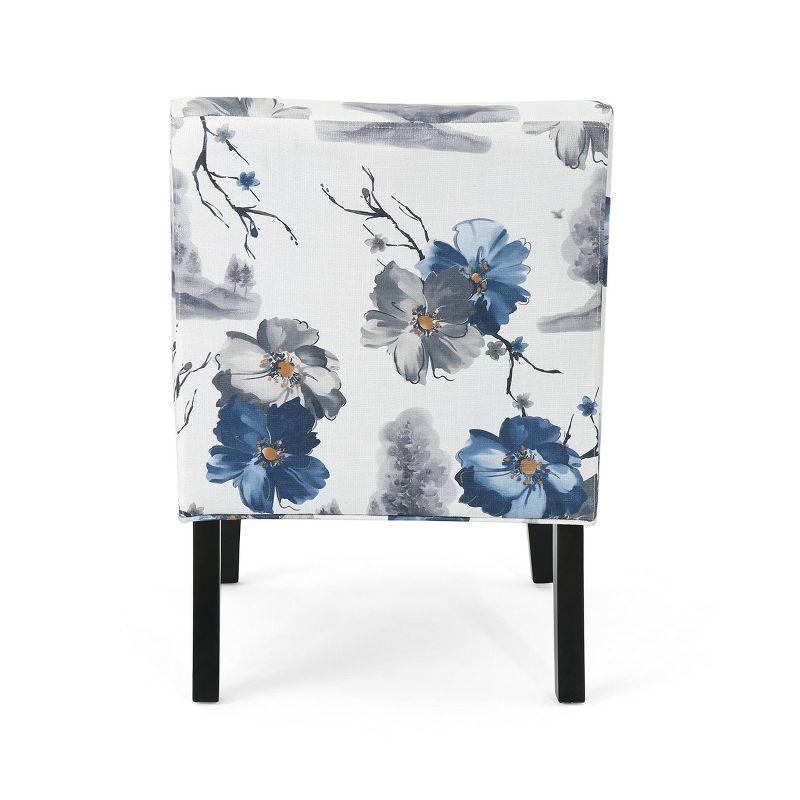 Matte Black Floral Fabric Accent Chair with Tapered Legs