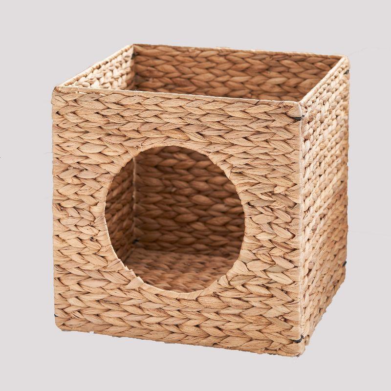 Gertrude Water Hyacinth Woven Wicker Cat Bed Cave - 13" x 13" x 13" - Natural Brown