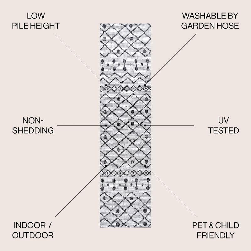 2'x10' Nokat Modern Bohemian Styled Indoor/Outdoor Runner Rug, Ivory/Black - JONATHAN Y