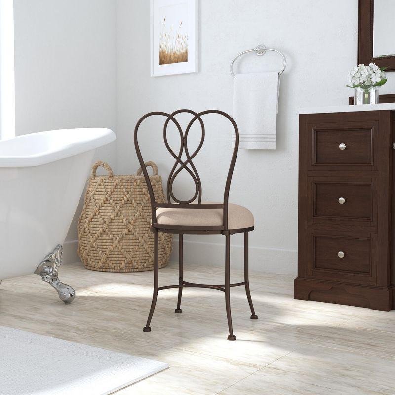 Elegant Christina Bronze Metal Vanity Stool with Cream Linen Seat