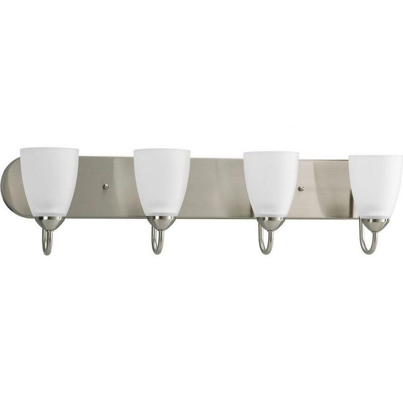 Progress Lighting Gather Collection 4-Light Bath Bracket, Brushed Nickel, Etched Glass Shades