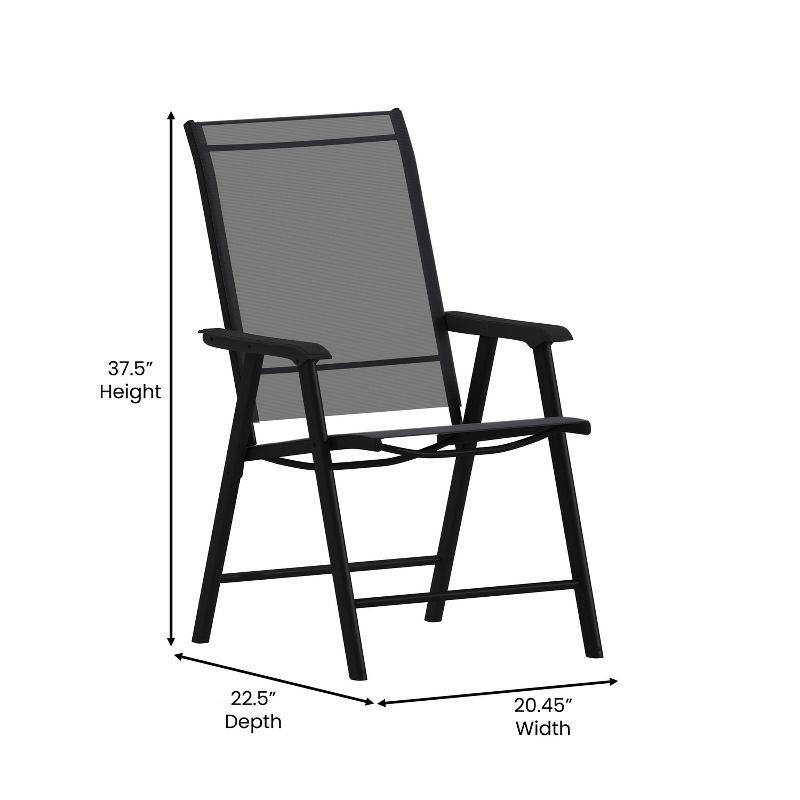 Black Metal Outdoor Folding Sling Dining Chairs, Set of 2