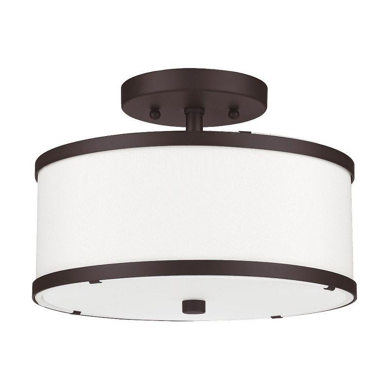 Bronze and Off-White Drum Semi-Flush Mount Ceiling Light