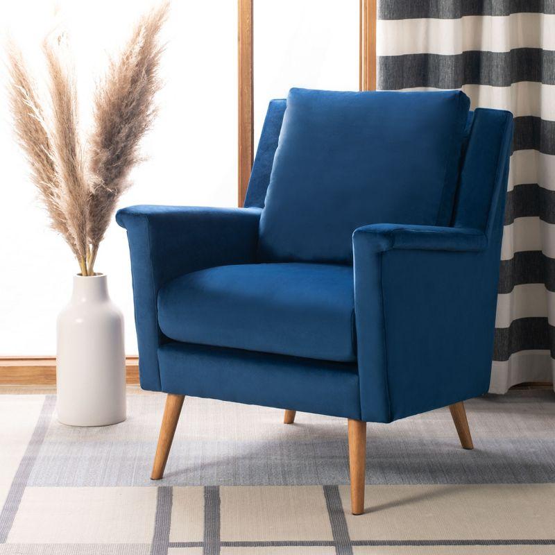 Contemporary Navy Velvet Armchair with Solid Oak Legs