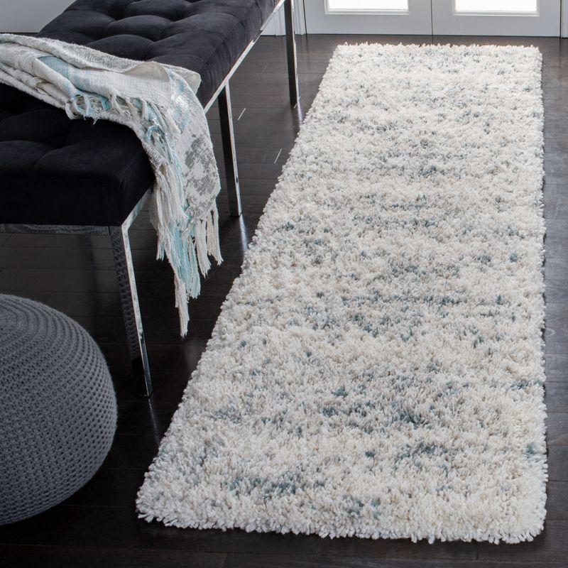 Ivory and Teal Hand-knotted Shag Area Rug 2'3" x 4'