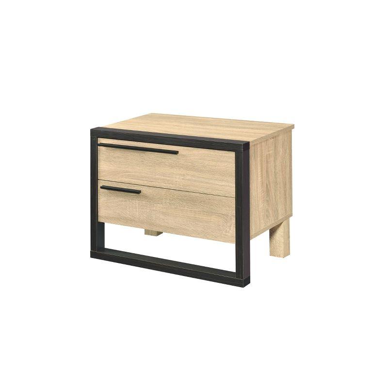 Acme Furniture 22" Erasto Accent Table Oak/Black Finish: Wood Composite Top, Metal Frame, No Assembly Required