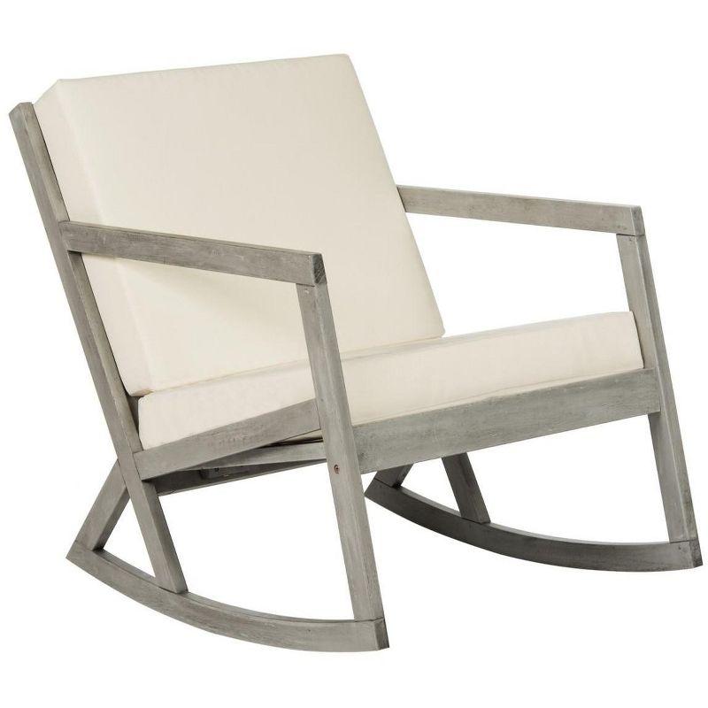 Gray Eucalyptus Wood Rocking Chair with Cushions