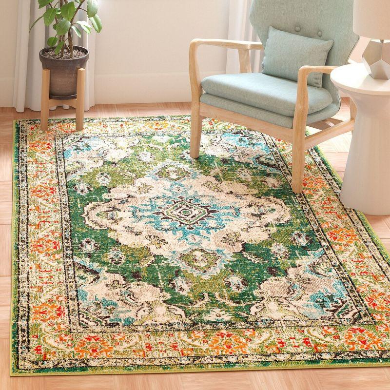 Bohemian Chic Light Blue & Forest Green Synthetic Area Rug - 5'1" x 7'7"