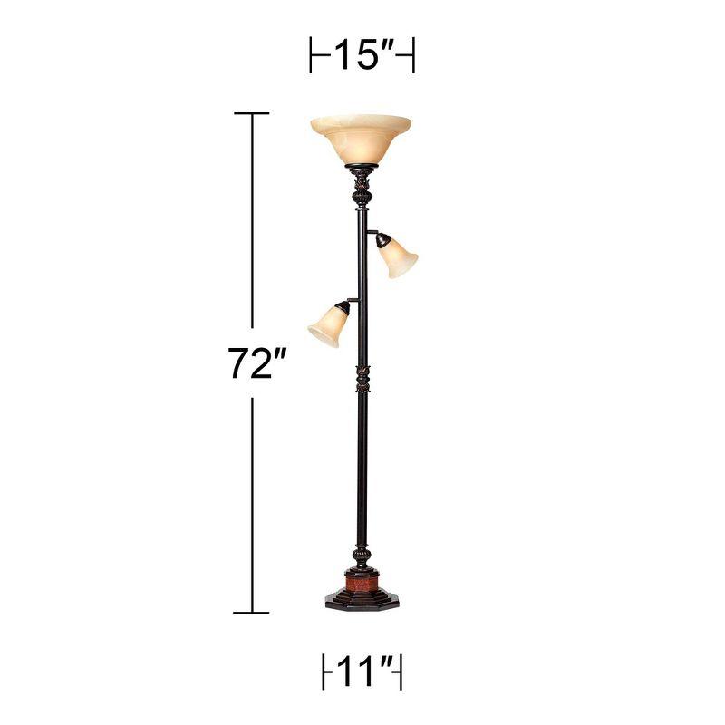 Bronze 72" Torchiere Floor Lamp with Alabaster Glass Shades