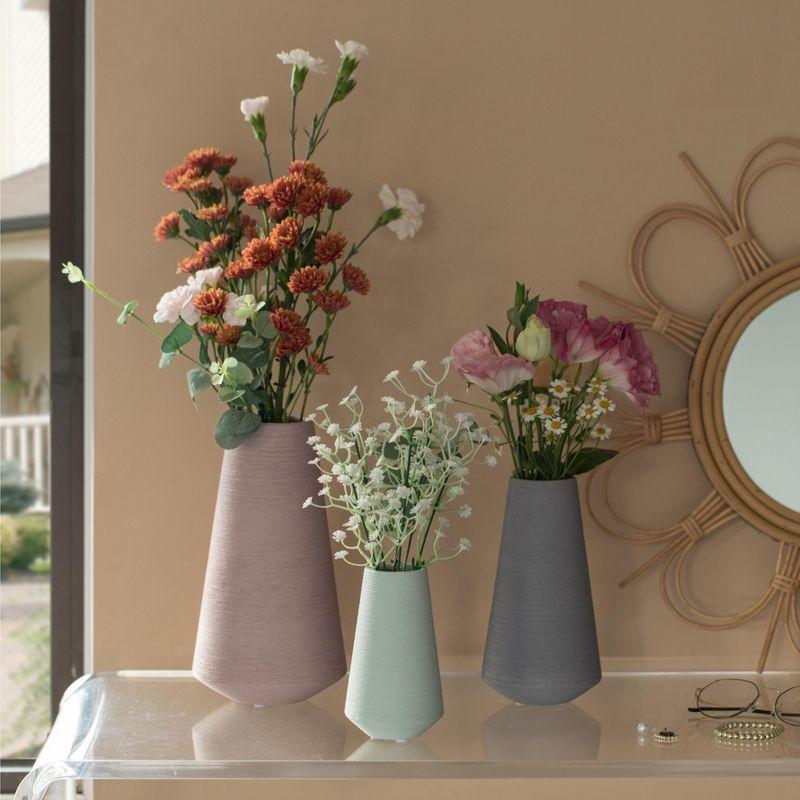 Uniquewise Decorative Ceramic Round Cone Shape Centerpiece Table Vase Set of 3, Pink Large, Gray Medium, and Green Small