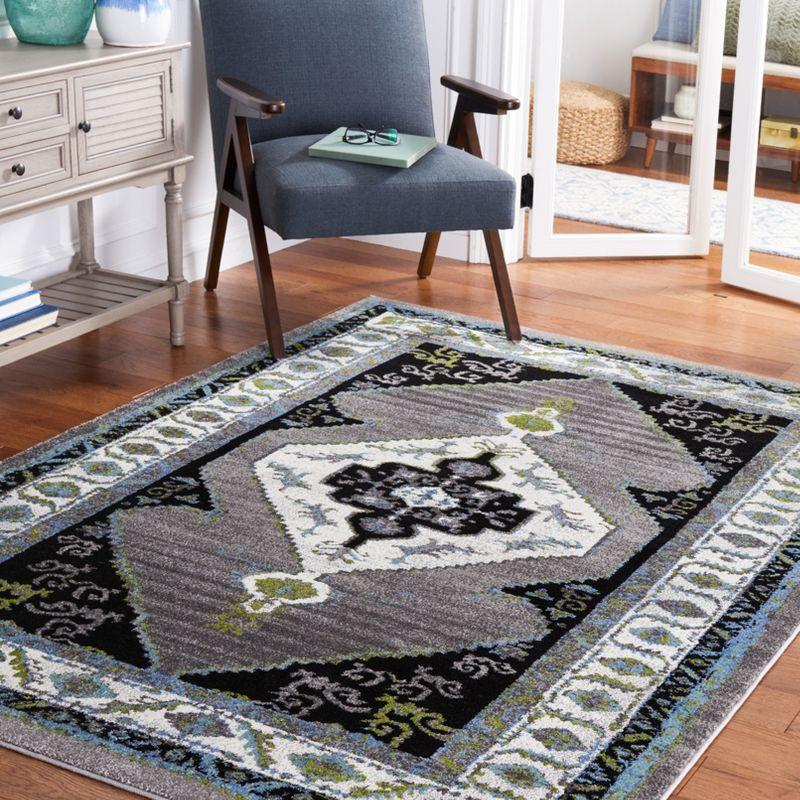 Gray and Green Rectangular Synthetic Area Rug