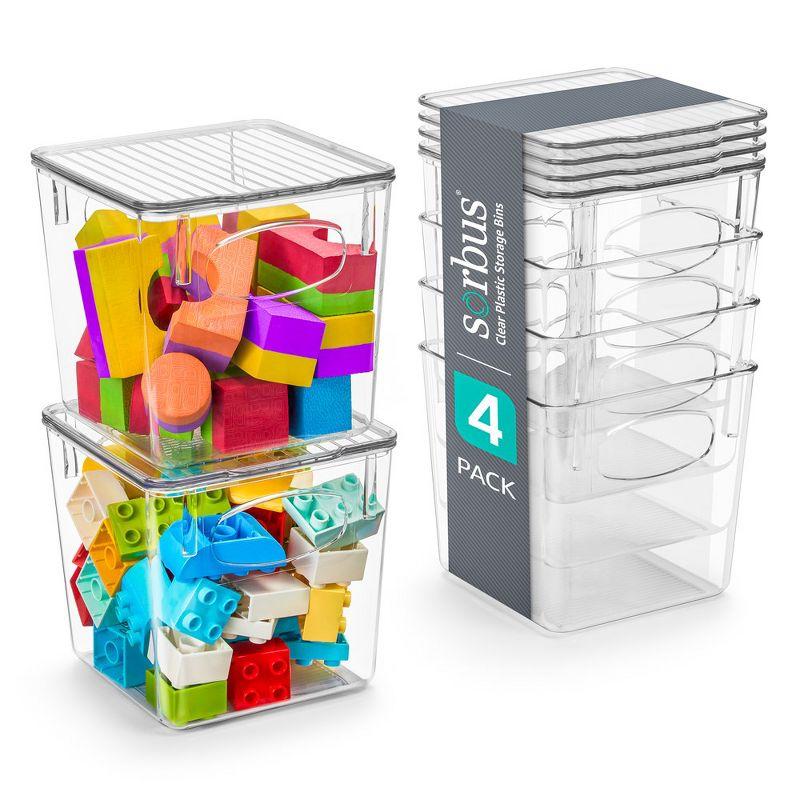 Sorbus Clear Stackable Small Plastic Storage Bins with Lids - 4 Pack