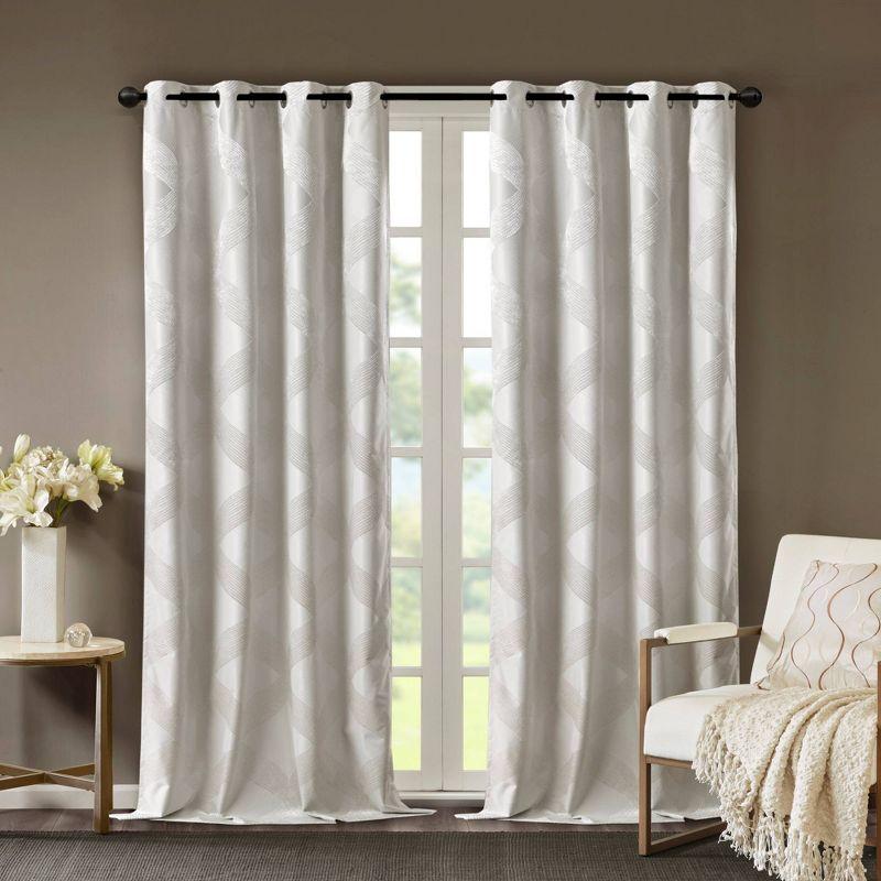 Madison Park Bentley Ogee Knitted Jacquard Geometric Total Blackout Single Curtain Panel