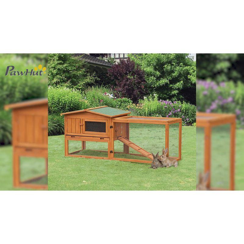 PawHut Rabbit Hutch 2-Story Bunny Cage Small Animal House with Slide Out Tray, Detachable Run, for Indoor Outdoor, Orange