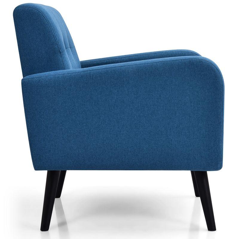 Costway Mid Century Accent Chair Fabric Arm Chair Single Sofa w/Rubber Wood Legs Blue\Grey