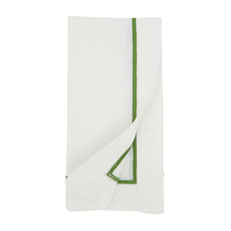 Kiwi Green Embroidered Cotton Dinner Napkins, Set of 4