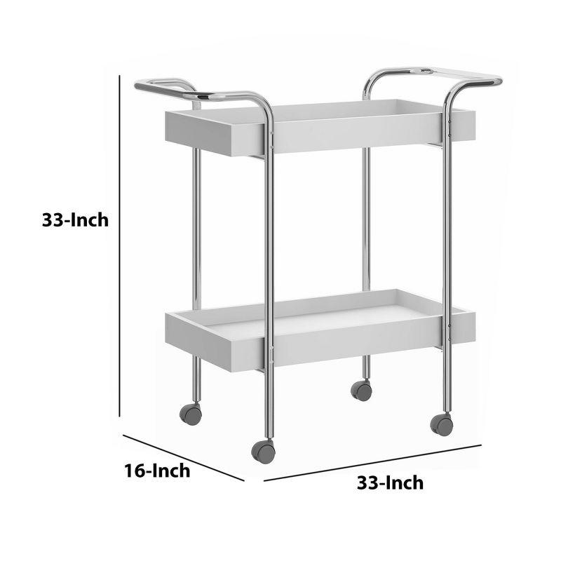 White and Chrome 2-Tier Kitchen Storage Cart with Casters