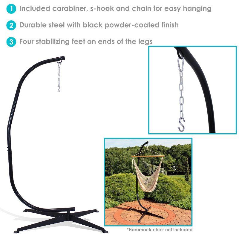 Sunnydaze Indoor/Outdoor Steel Metal C-Stand Hammock Chair Stand Only - Black - 300 lb Weight Capacity