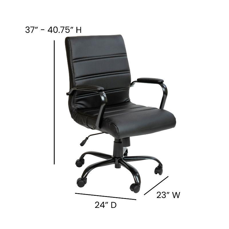 Modern Mid-Back Black LeatherSoft Swivel Executive Chair with Metal Arms