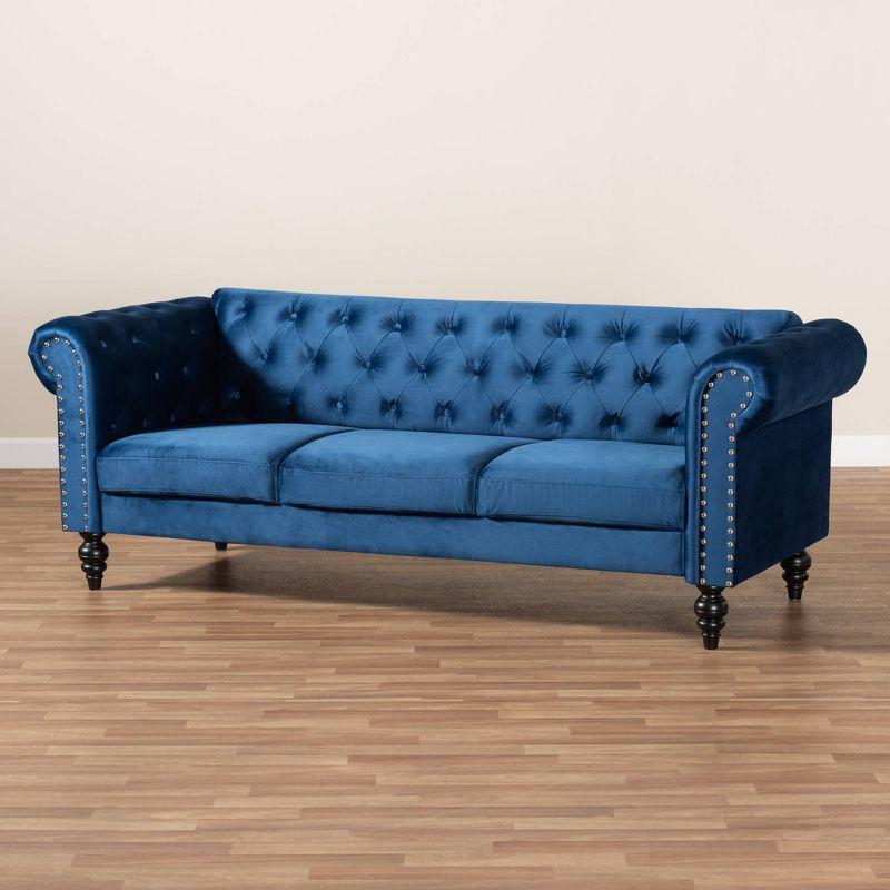 Emma Velvet Upholstered Button Tufted Chesterfield Sofa - Baxton Studio