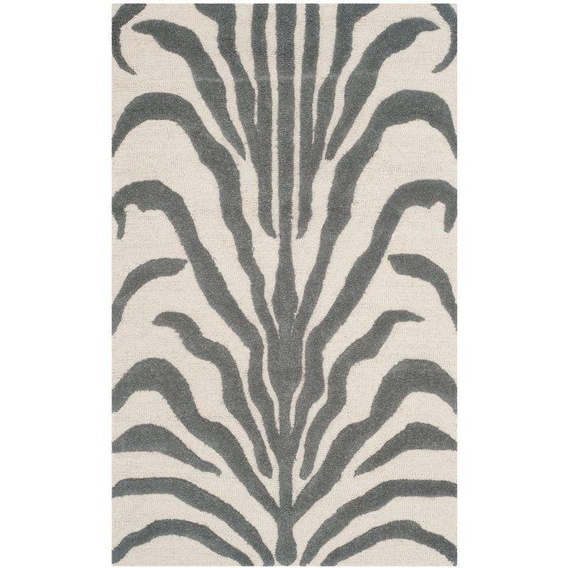 Ivory and Dark Grey Hand-Tufted Wool Area Rug