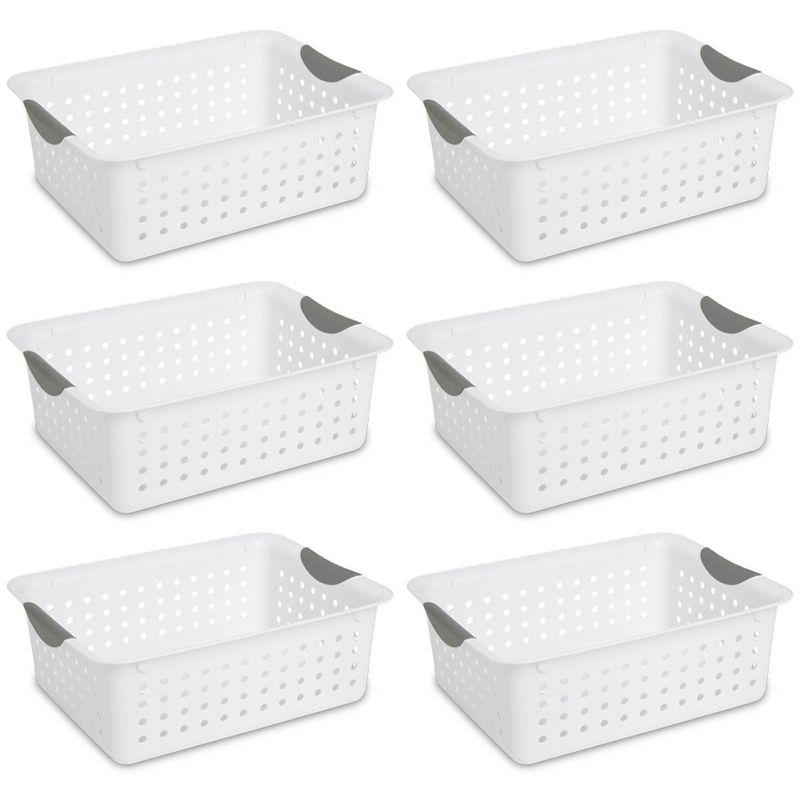 Sterilite Medium Ultra Basket, Storage Bin to Organize Closets, Cabinets, Pantry, Shelving and Countertop Space, White, 6-Pack