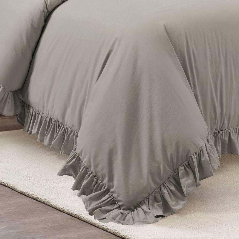 King Gray Cotton Ruffled Duvet Cover Set