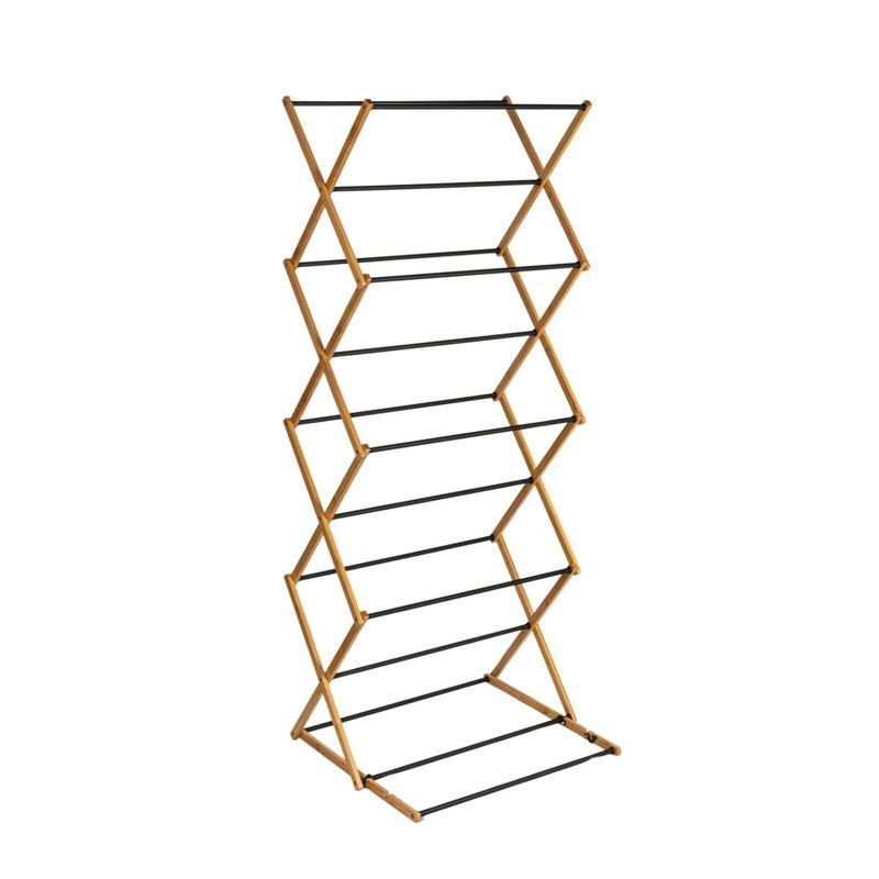 Bamboo and Black Adjustable Folding Clothes Drying Rack