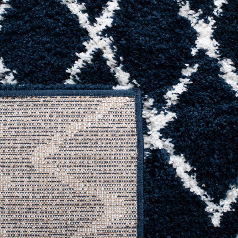 Ivory and Navy Square Shag Rug with Tribal Design