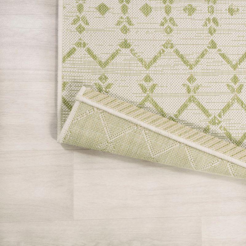 3' x 5' Ourika Moroccan Geometric Textured Weave Indoor/Outdoor Area Rug, Cream/Green - JONATHAN Y