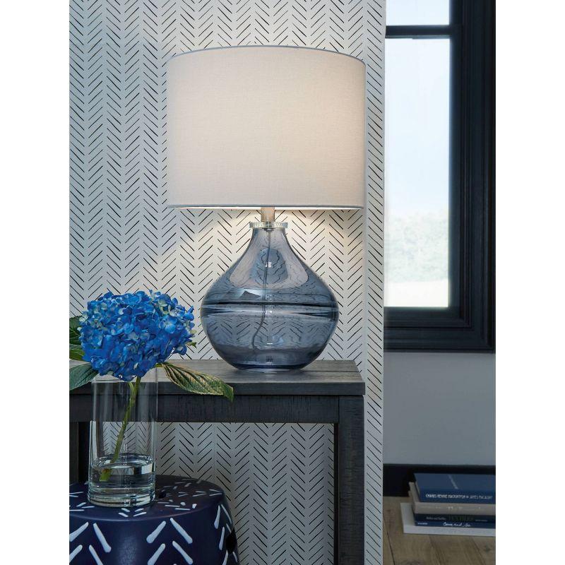 Blue and White Glass Table Lamp with Crystal Cap