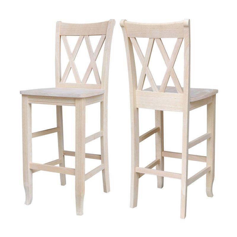 30" Double X-Back Counter Height Barstool Unfinished - International Concepts: Solid Wood, Armless