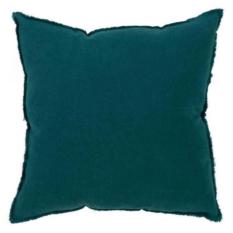 20"x20" Oversize Fringed Linen Throw Pillow with Duck Feather Fill, Zipper Closure - Saro Lifestyle
