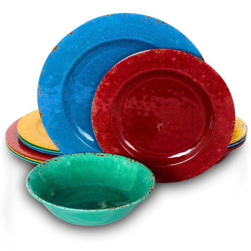 Mauna Assorted Colors Crackle Melamine 12-Piece Dinnerware Set