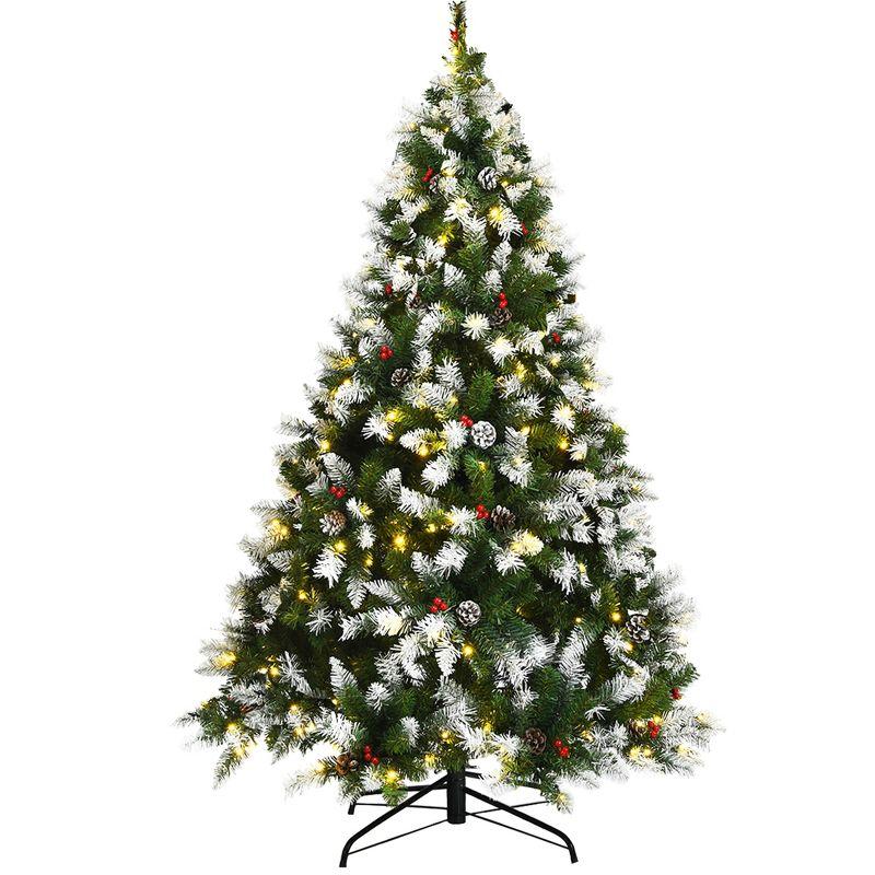 Costway 6ft\7.5ft\9ft Pre-lit Snowy Christmas Tree 818\1398\2058  Tips w/ Pine Cones & Red Berries