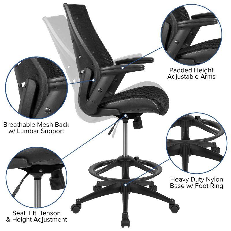 ErgoDraft High-Back Mesh Drafting Chair with Adjustable Arms in Black